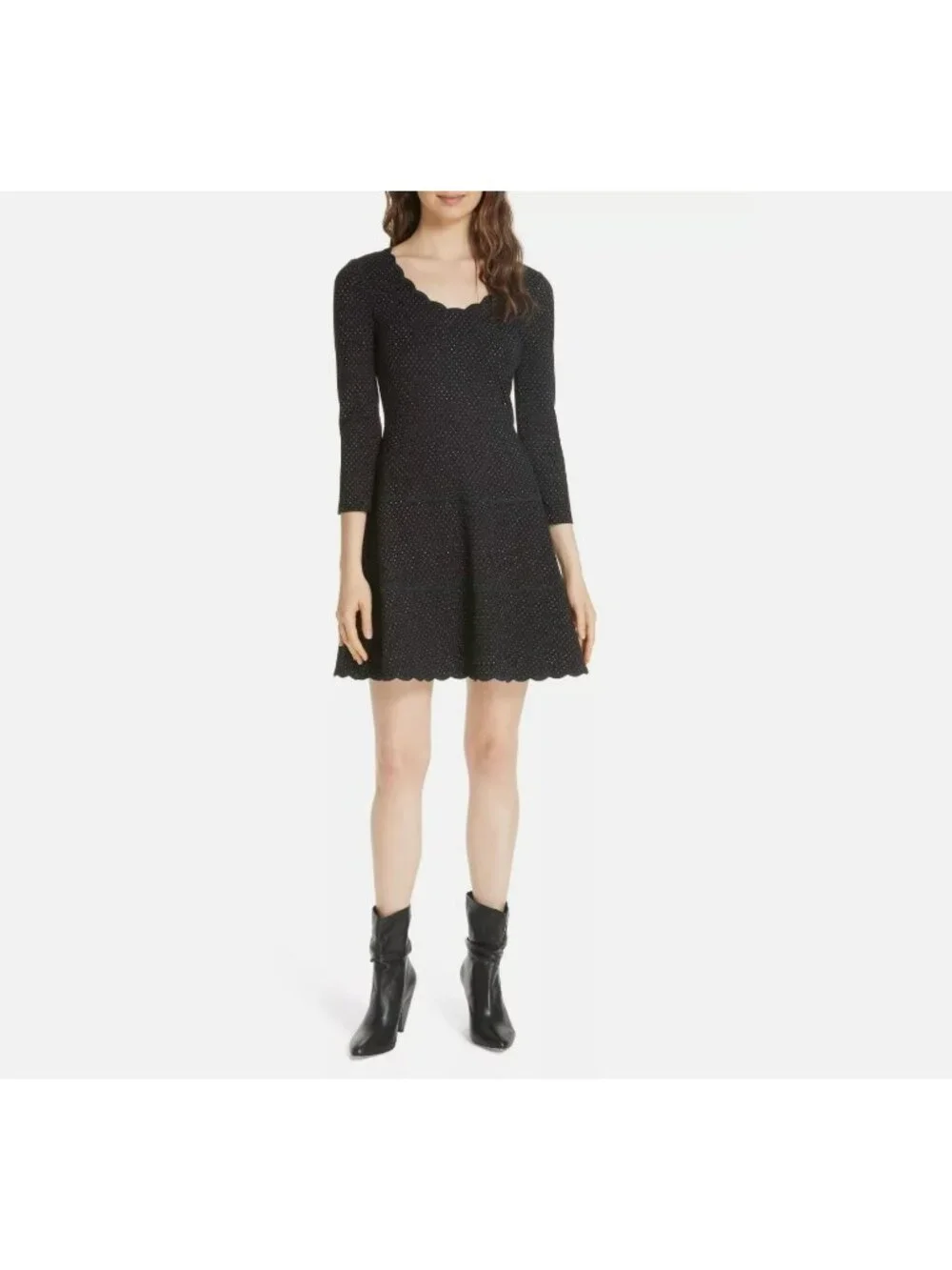 Kate Spade Polka Dot Scallop Trim Fit & Flare Dress Mini Black White 8
